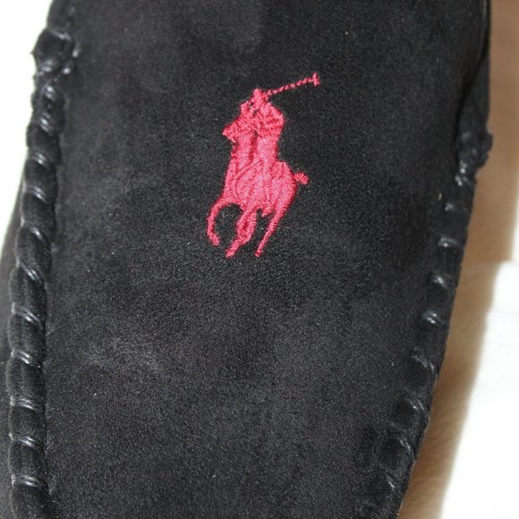 NIB MEN\'S POLO RALPH LAUREN MEN\'S LUXURY SLIPPERS BLACK‎ RED main image 6